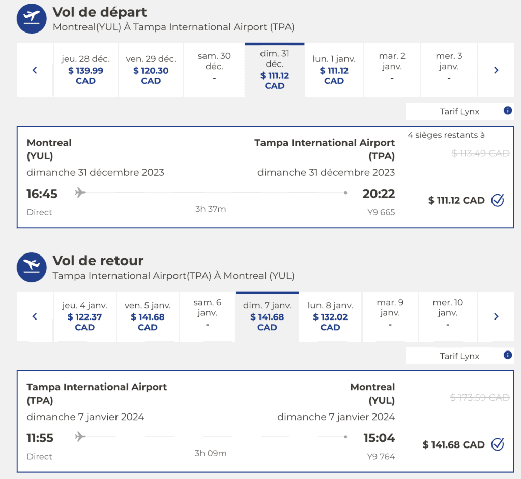 Vol Lynx Montreal Floride Tampa