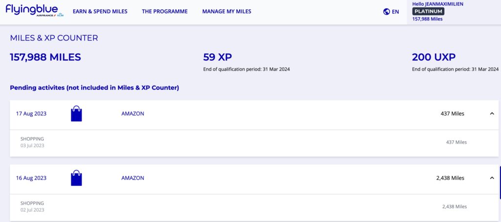 amazon flying blue relevé