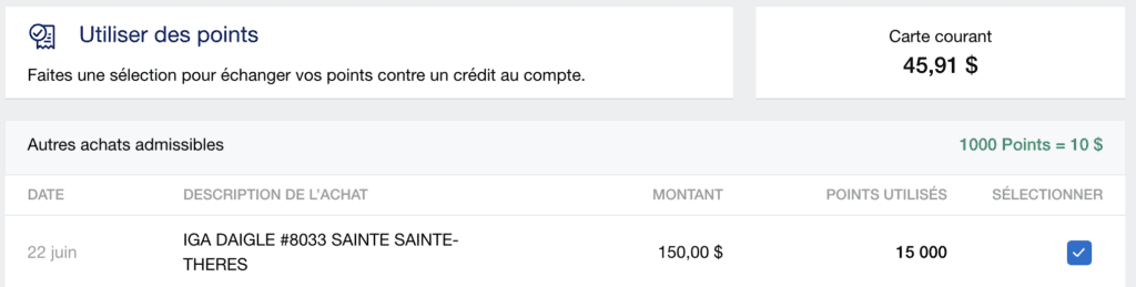 american express points privileges credit compte