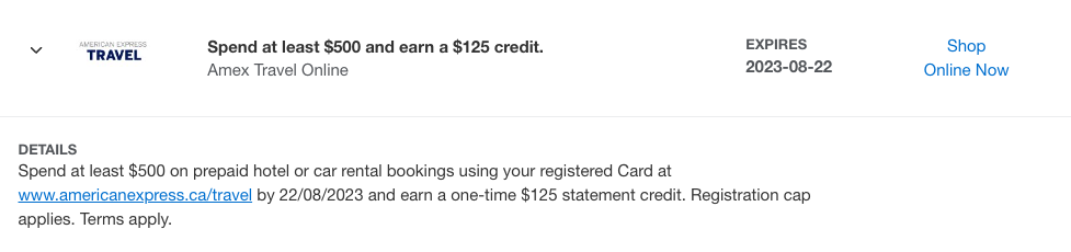 offre en ligne amex voyage