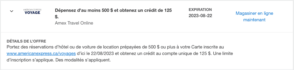 offre en ligne amex voyage