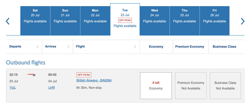 Flights to the Olympics Avios Off Peak