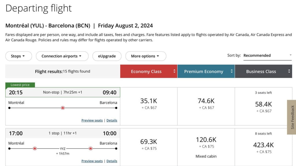 Flights to the Olympics Business class
