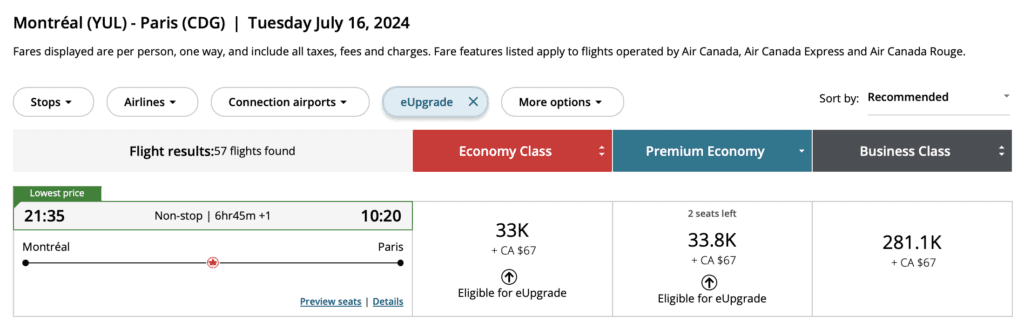 Flights to the Olympics upgradable