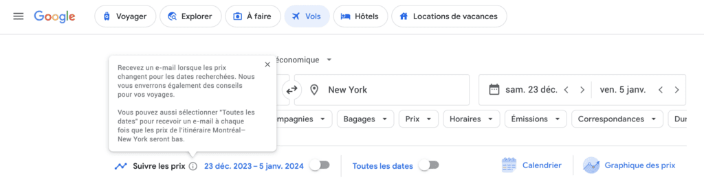 Google Flights Suivi des prix Fr