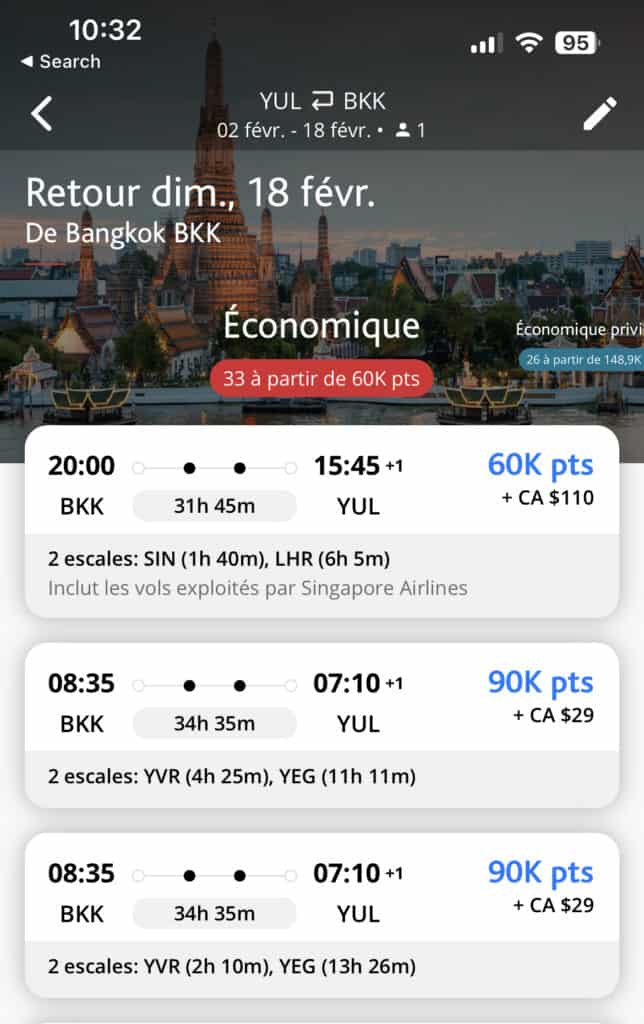 yul bkk aeroplan