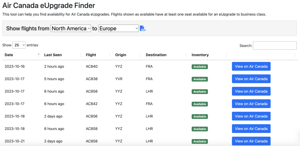 Seats aero AC eupgrades finder