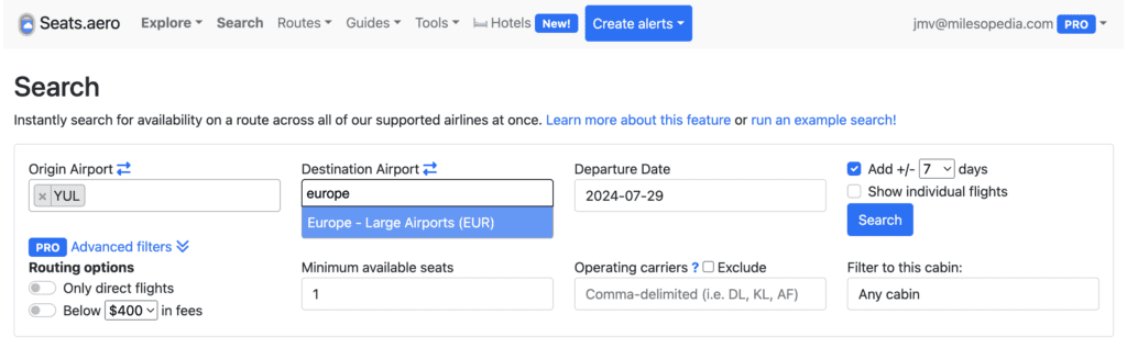 Seats aero broad search