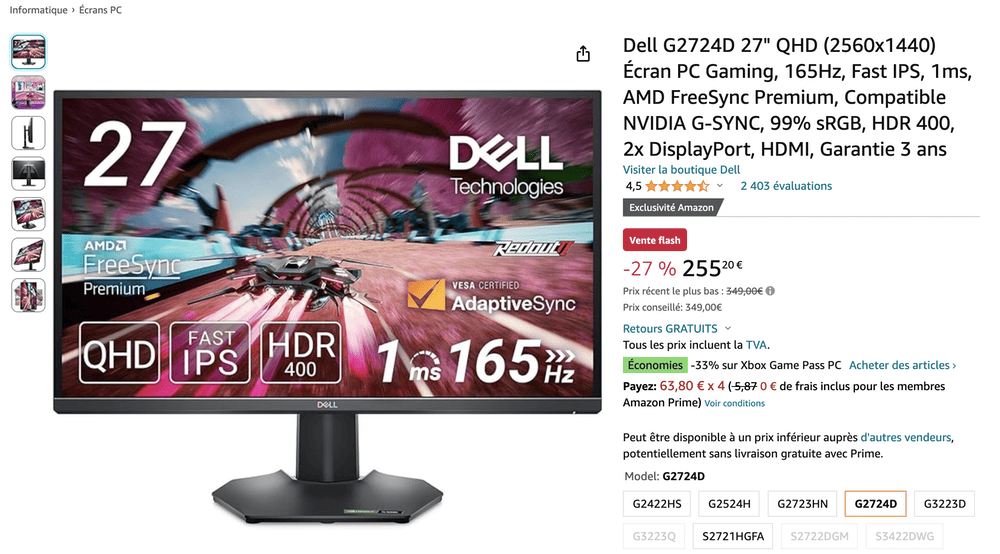 Ventes Flash Amazon Prime Dell écran