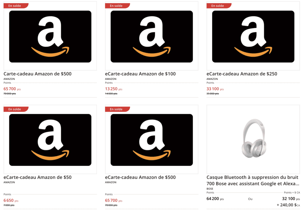 Cartes cadeaux amazon aéroplan