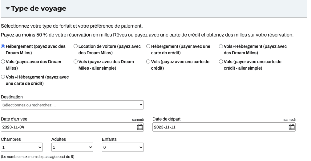 Mode paiement Air miles