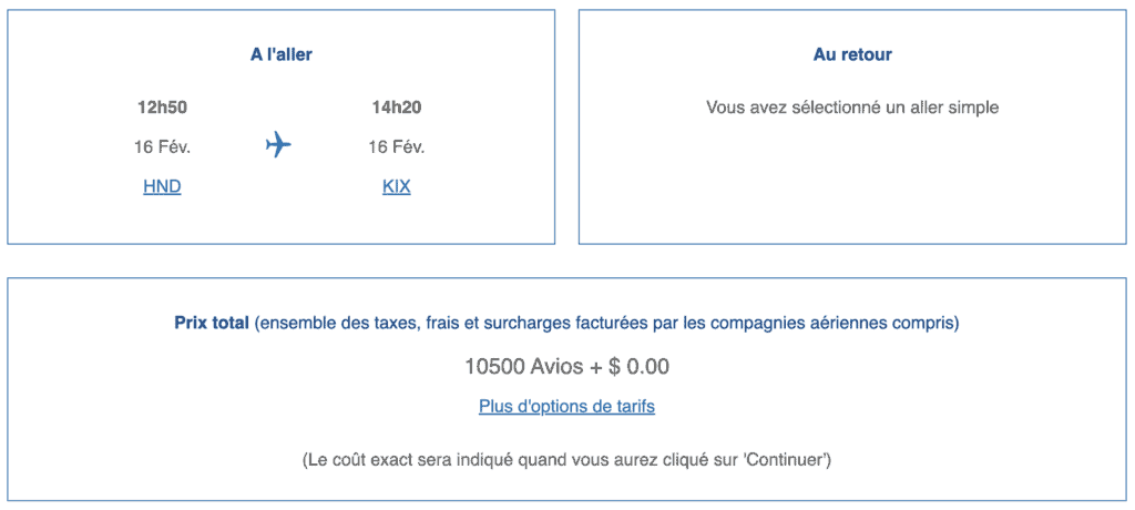 avios sweetspots hnd kix fr