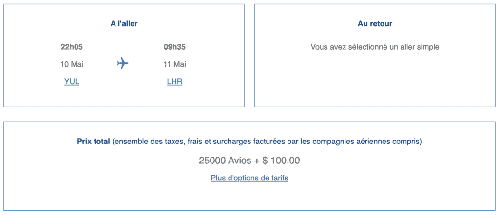 avios sweetspots yul lhr fr