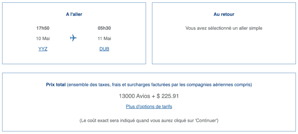 avios sweetspots yyz dub fr