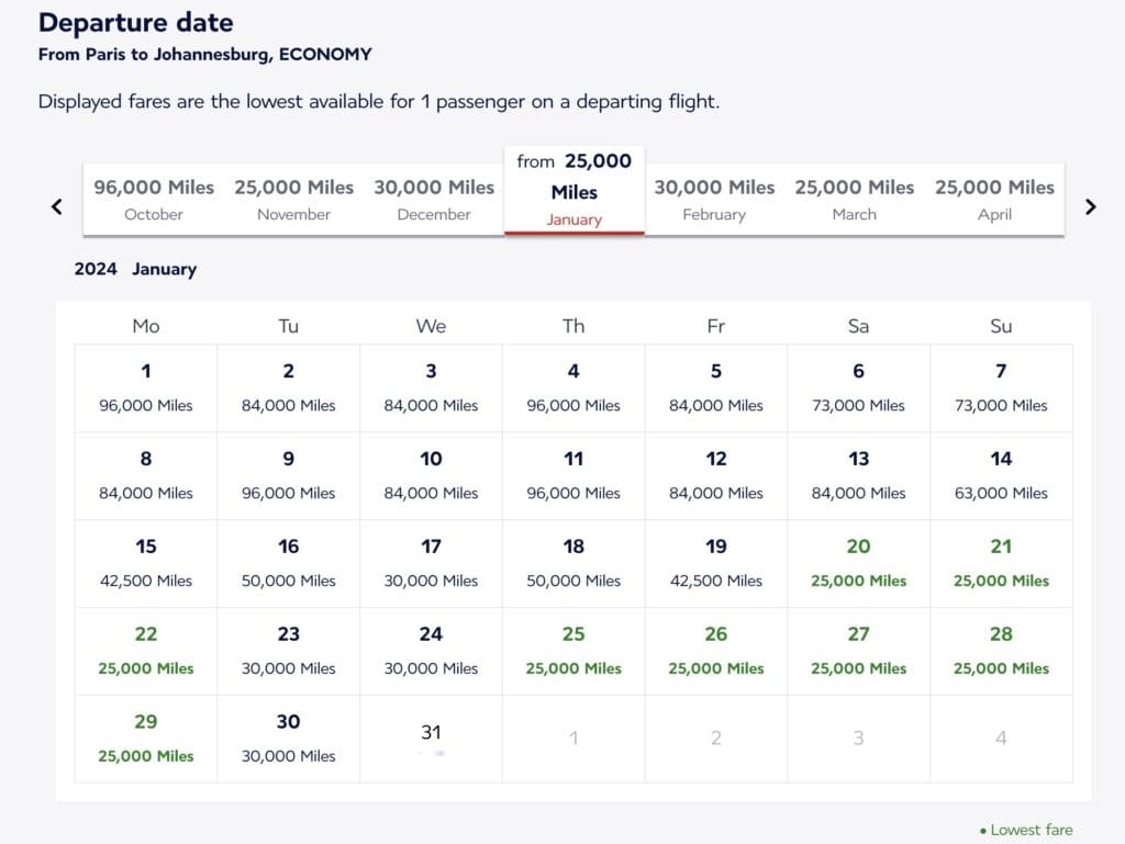 calendrier flying blue cdg jnb nouveau tarif