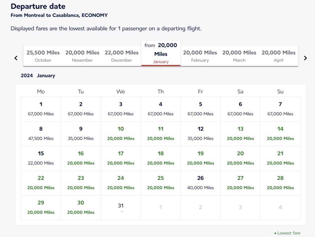 calendrier flying blue yul cmn nouveau tarif