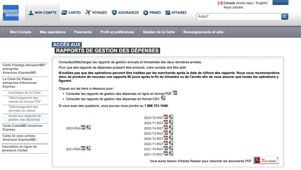 rapport de gestion des depenses amex fr