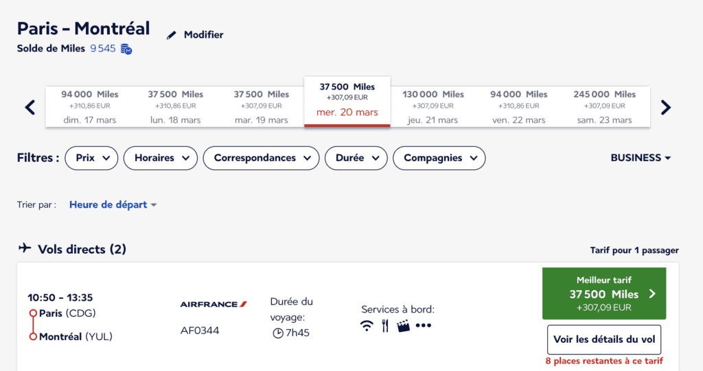 Billet prime entre Paris et Montréal en cabine Business, payable avec des Miles Flying Blue