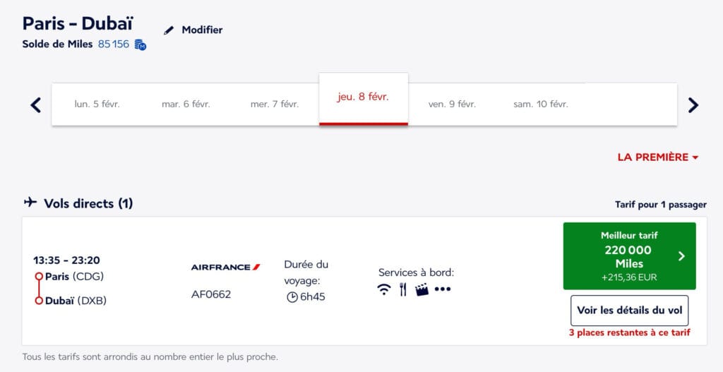 Billet prime entre Paris et Dubaï en cabine La Première, payable avec des Miles Flying Blue