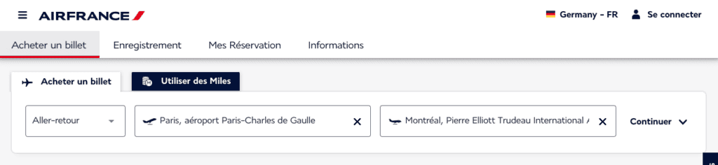 Billets primes Air France