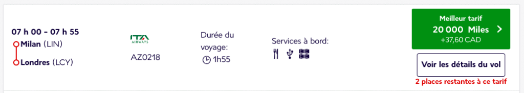 Milan Londres ITA airways flying blue FR