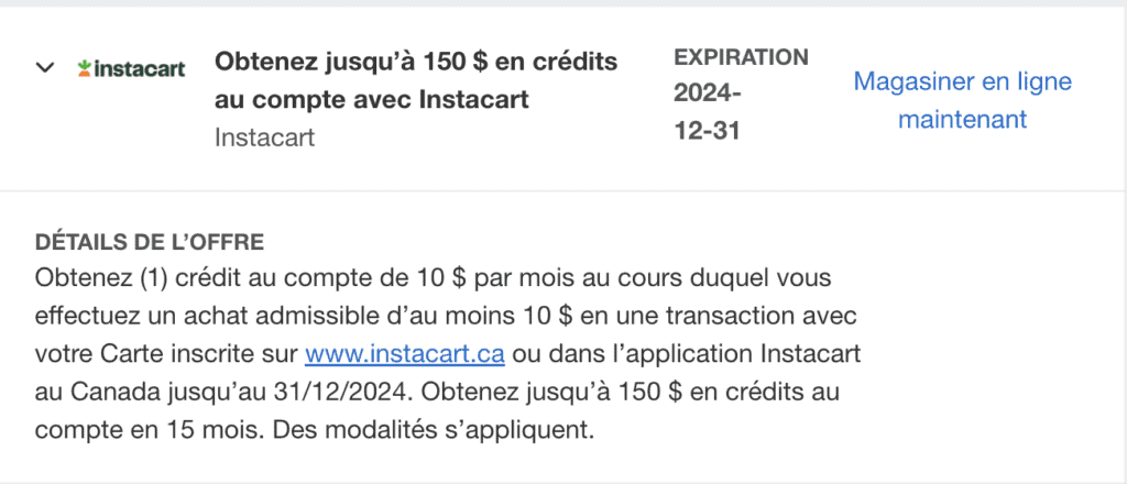 Offre Instacart Amex