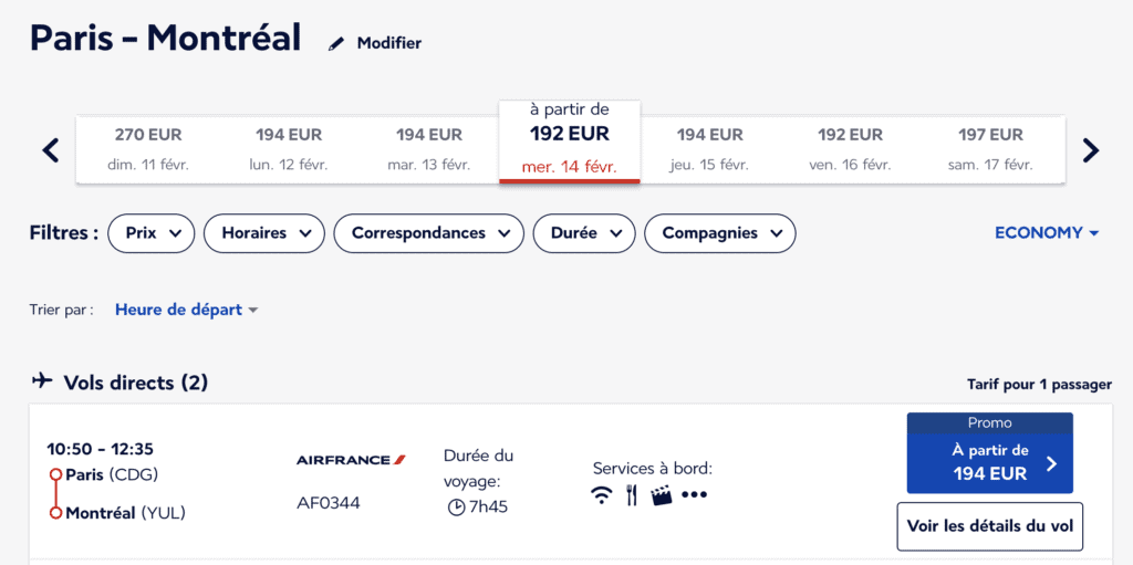 Trajet Paris-Montréal avec Air France