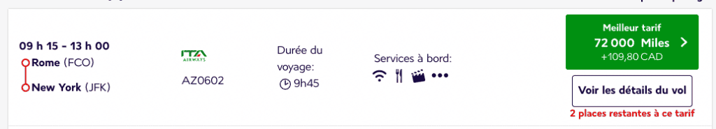 Rome JFK affaires Flying blue ita airways FR