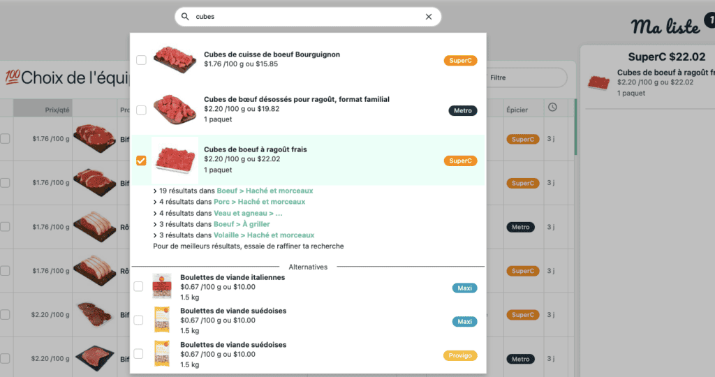 liste alternative 100grammes