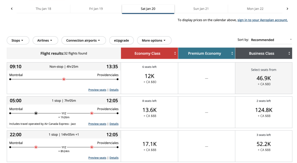 Air Canada providenciales