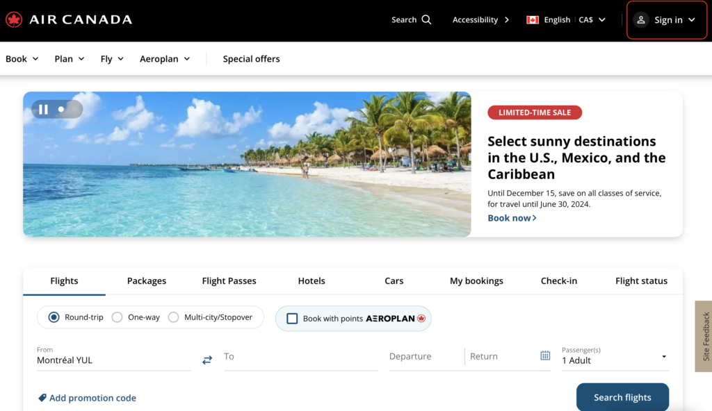 page accueil me connecter air canada