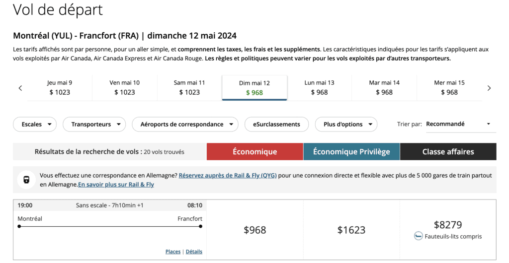 Vol Montreal Francfort
