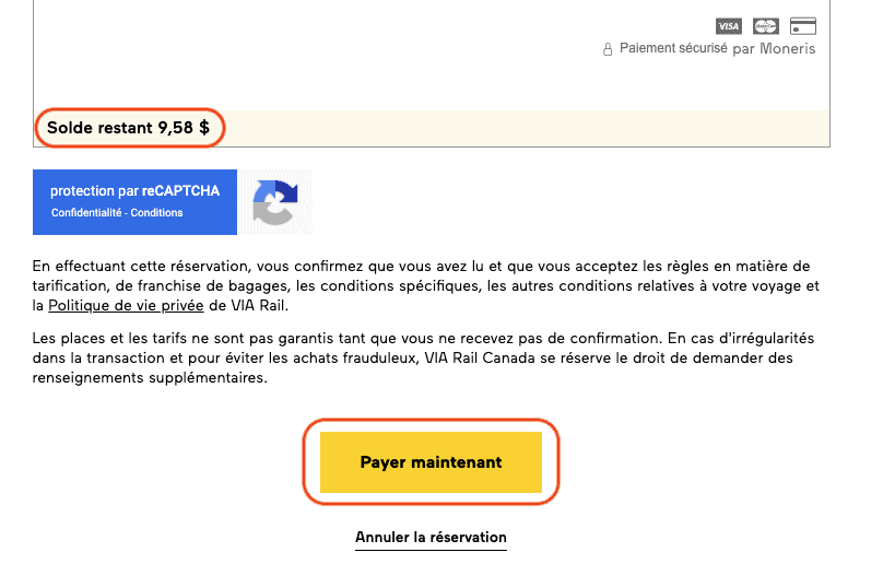 Payer maintenant via rail