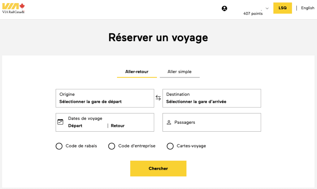 Reserver un voyage via rail