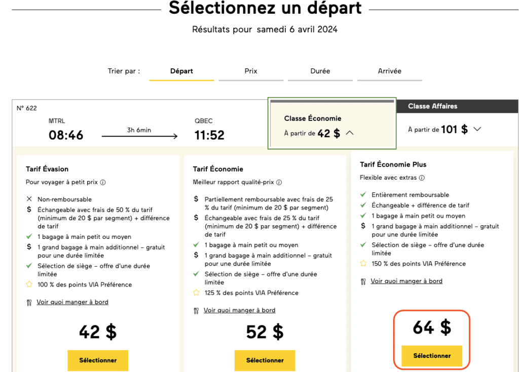 Selectionner depart via rail