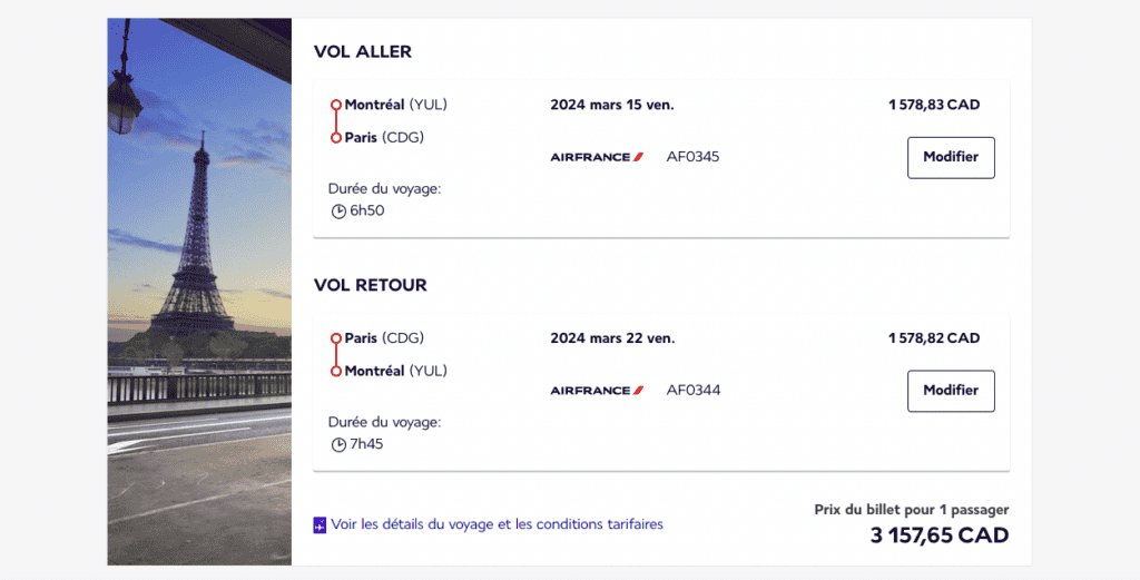 Yul cdg AF business mars 2024