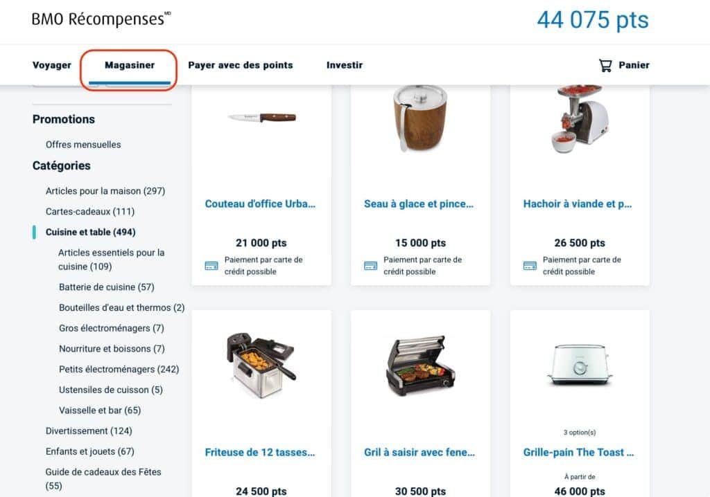 marchandise points bmo