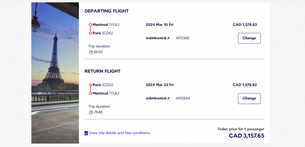 Yul-cdg AF business mars 2024