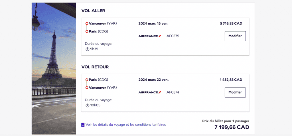 yvr cdg af business mars 2024