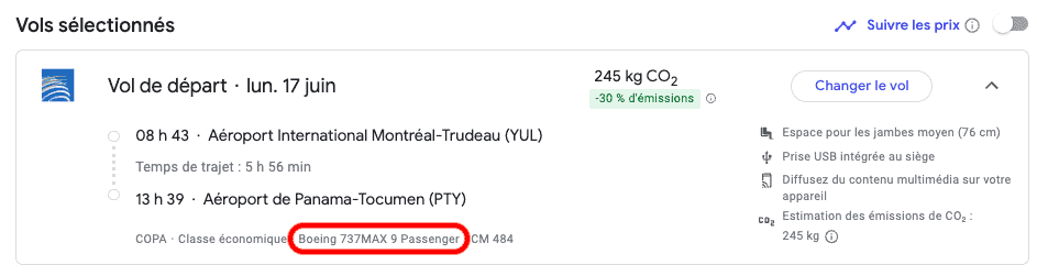YUL PTY Boeing 737MAX 9 FR