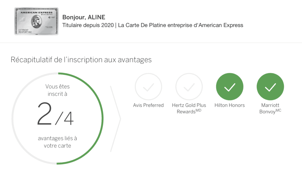 Confirmation inscription avantage carte Platine