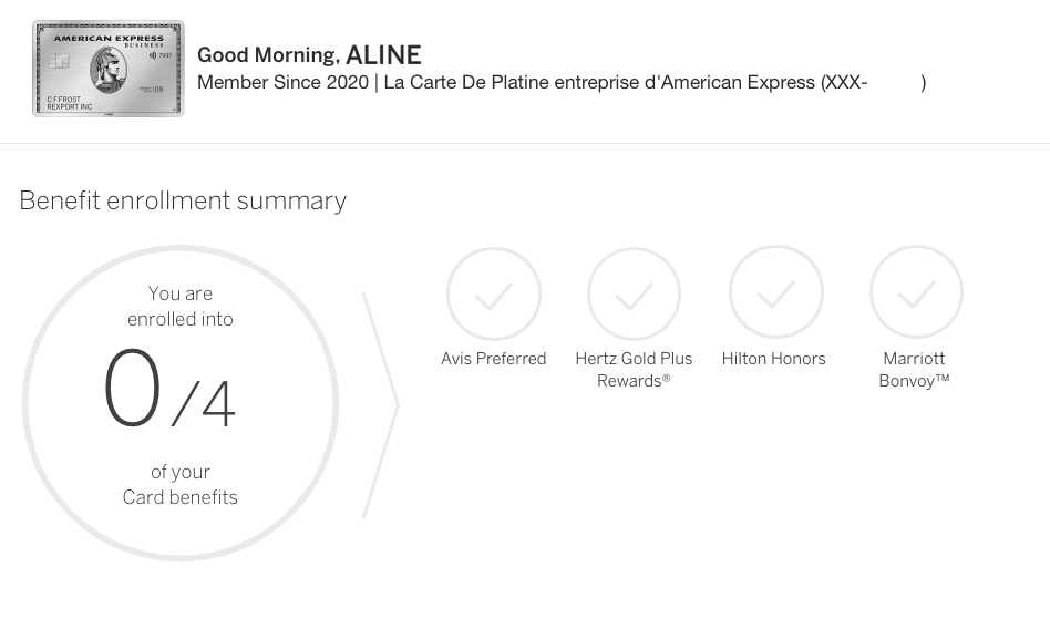 Inscription aux avantages de la Carte de Platine d’American Express