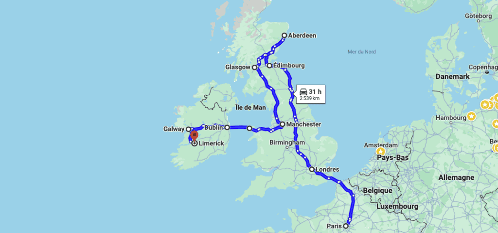 Interrail Itineraire Paris Limerick