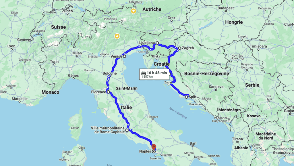 Interrail Itineraire Split Naples