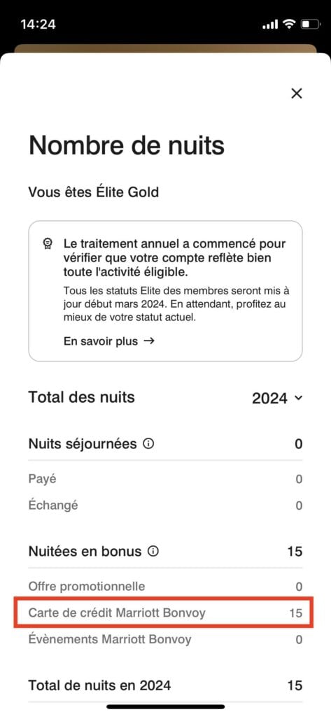 Nuits élites Marriott Bonvoy avec cartes Platine 2