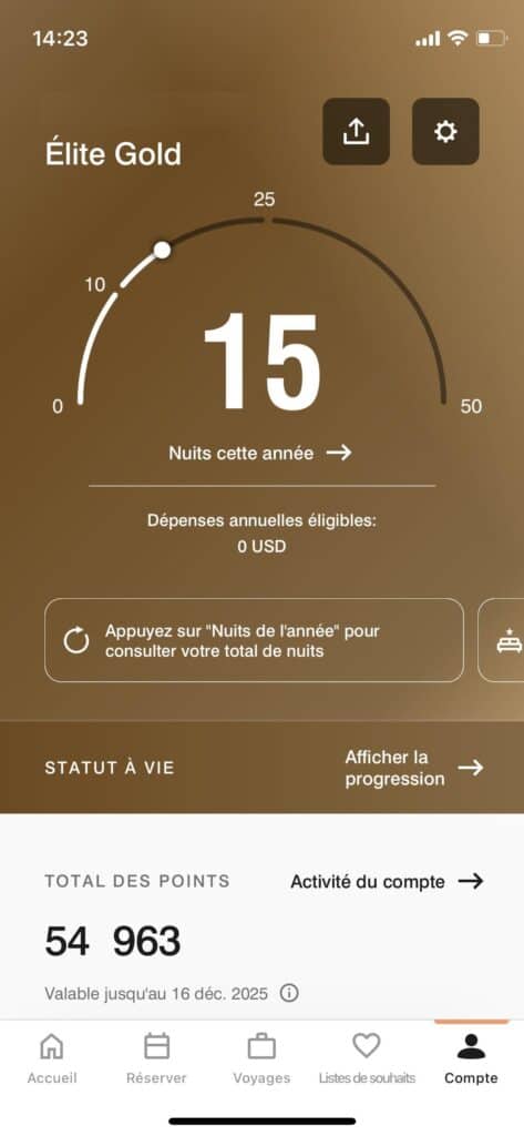 Nuits élites Marriott Bonvoy avec cartes Platine