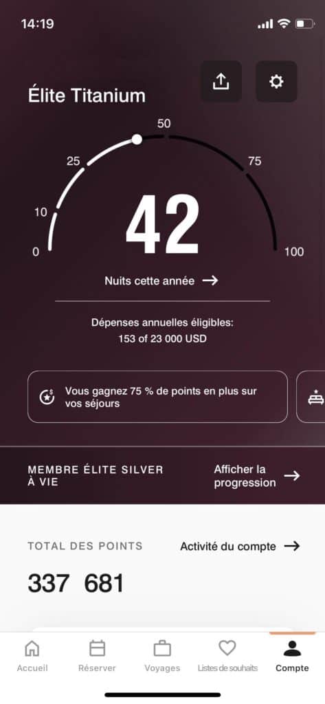 Nuits élites Marriott Bonvoy avec cartes USA