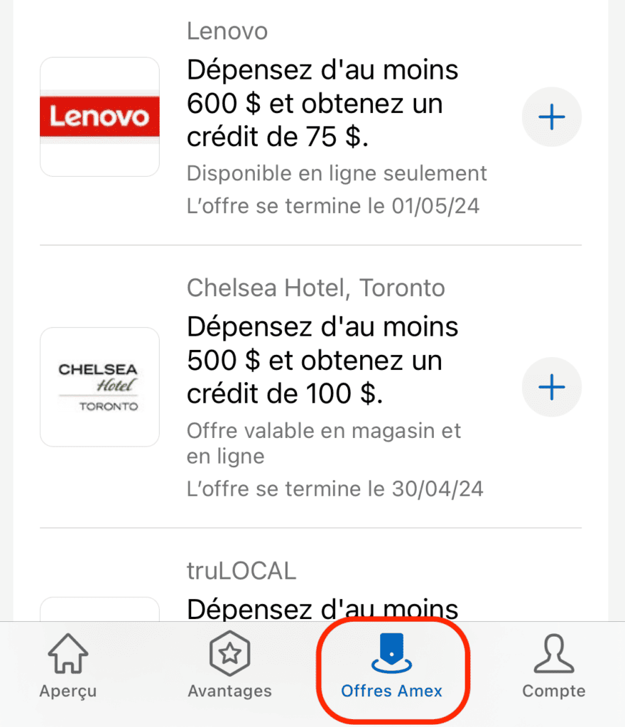 Offres Amex app FR