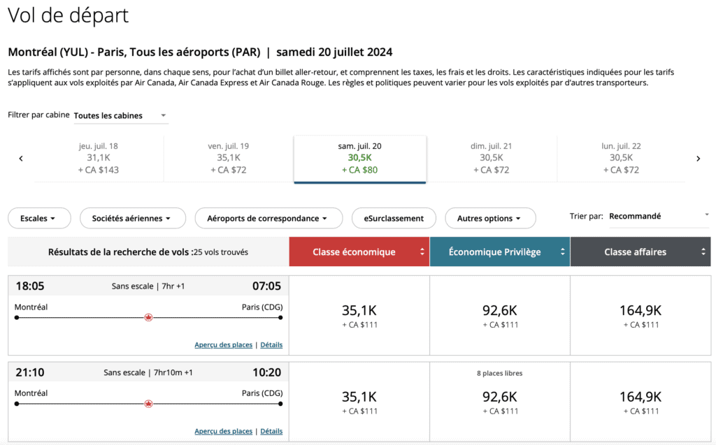 Aeroplan eu résultats