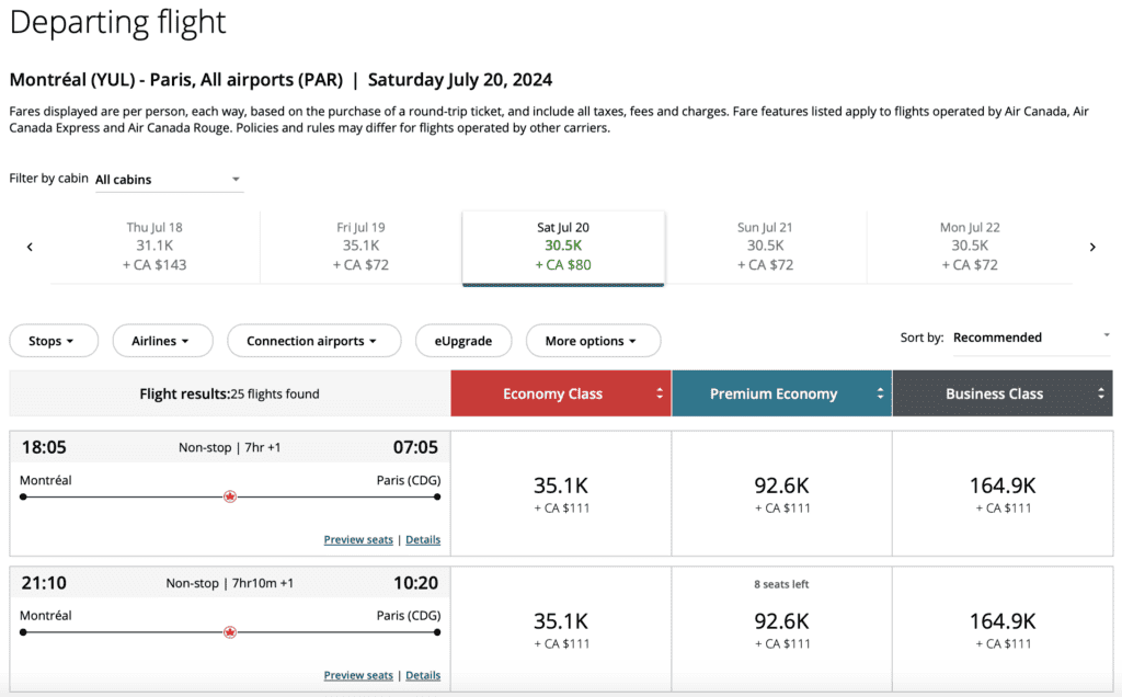 Aeroplan eu résultats